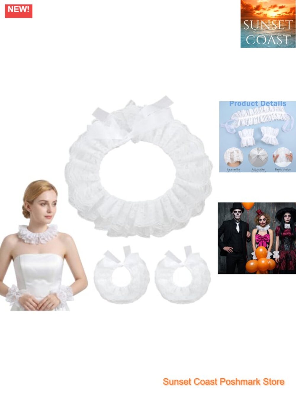 Lace Clown Collar and Cuffs Set Victorian Neck Ruffle Costume Accessories